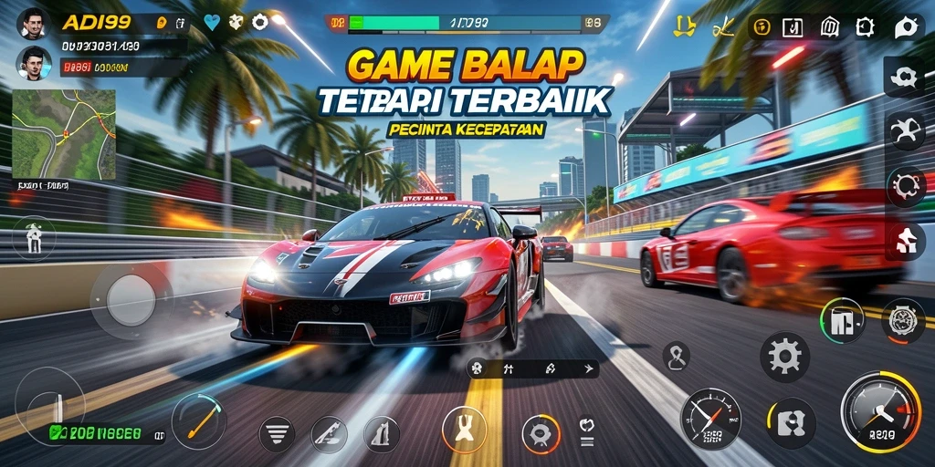 Tangkapan layar menampilkan aksi balapan mendebarkan di ADI99.