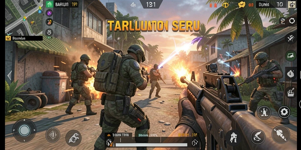 Tangkapan layar utama BARU01 menampilkan aksi seru dalam permainan TPS.
