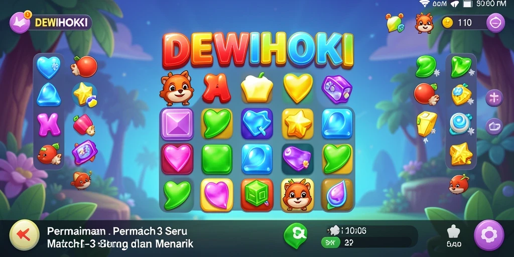 Screenshot gameplay DEWIHOKI menunjukkan kecocokan karakter dalam game Match-3.