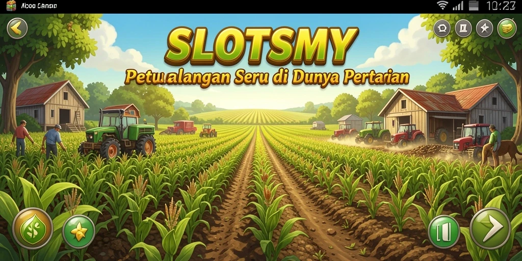 Tampilan gameplay SLOTSMY yang menampilkan pertanian yang indah dan produktif.